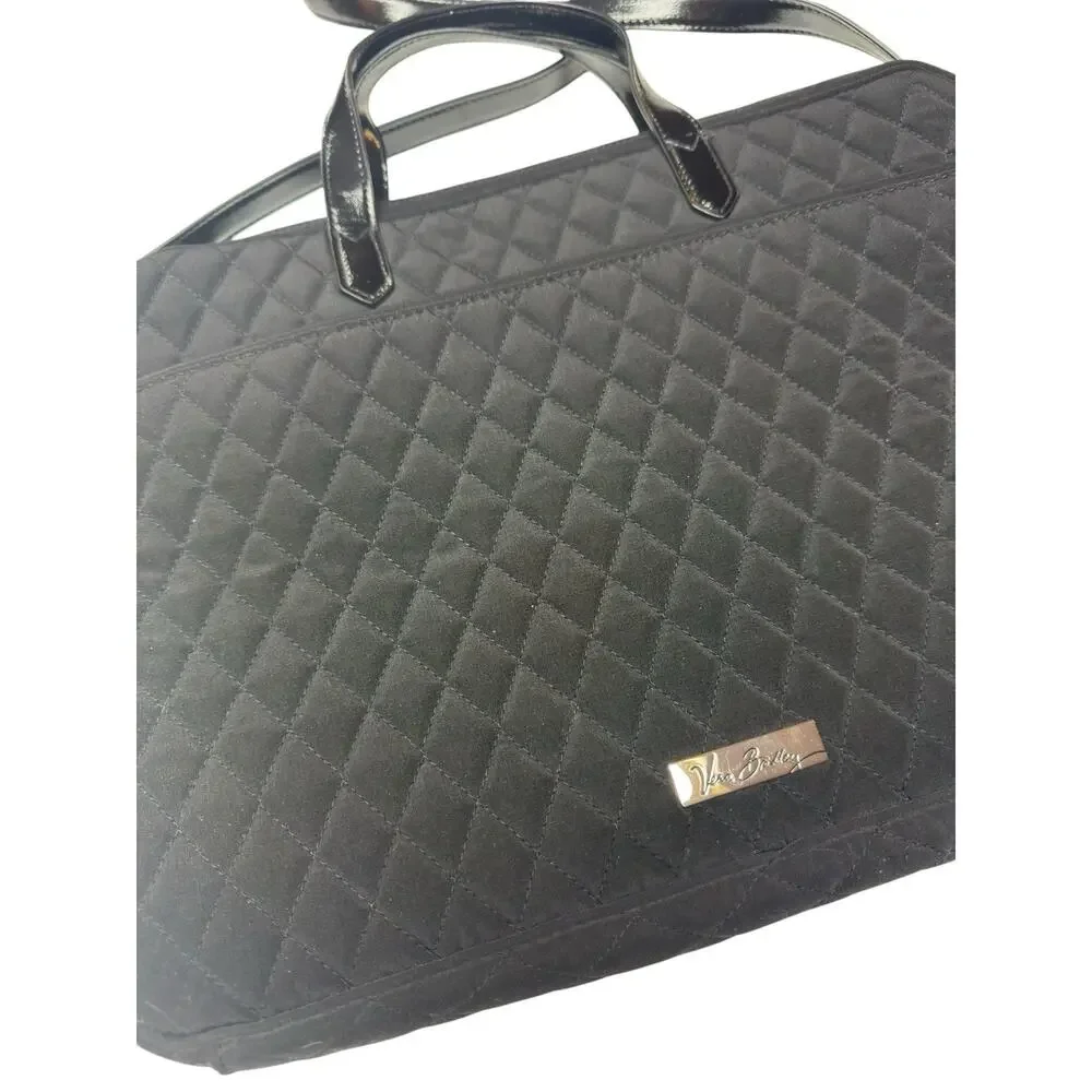 Vera Bradley Black Quilted‎ Laptop Bag Tote Travel Work Shoulder Purse